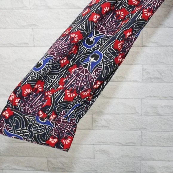 CATO Blouse Lace Up Red Floral Patchwork Long Sleeve Tunic Small - Picture 3 of 11